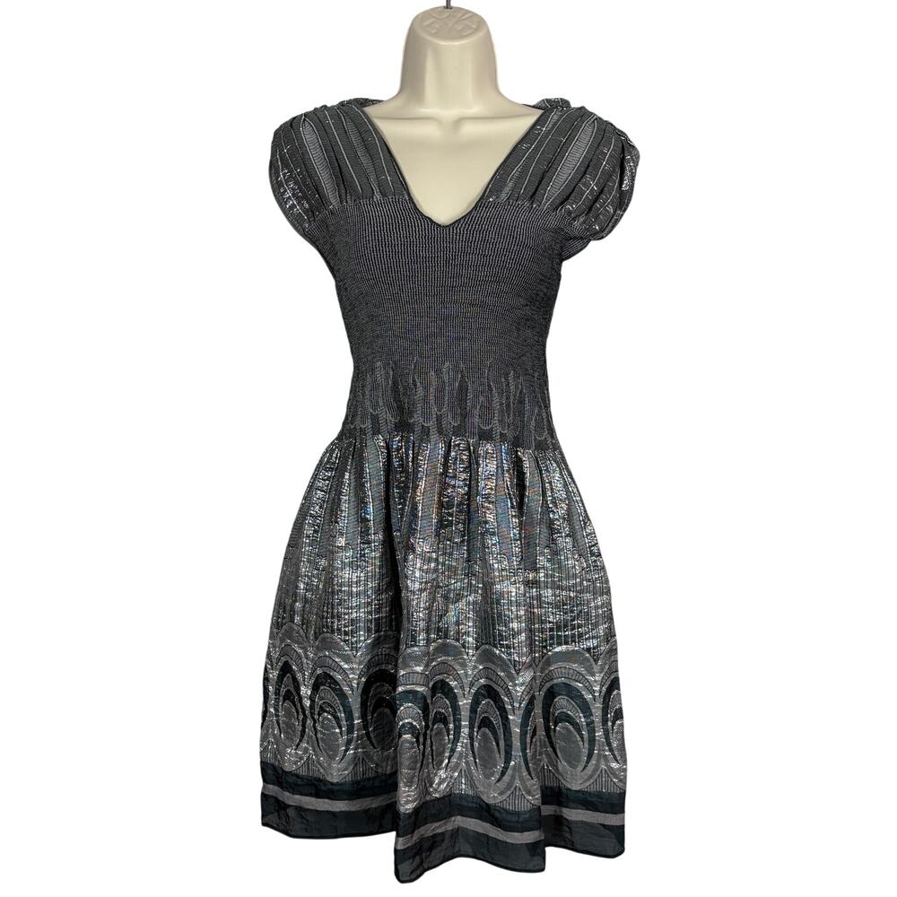 Max Studio Y2K Foil Bubble Dress Sleeveless Silver - M
